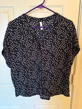 Xhilaration Black and White Polka Dot Button-Front Blouse